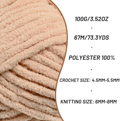 2 Pack Chunky Chenille Yarn for Crocheting, Baby Yarn for Crocheting Soft Blankets, Bulky Yarns for Crochet Amigurumi, 200g (148.7yds) Fluffy Velvet Yarns for Hand Knitting (2 Apricot) - Image 2