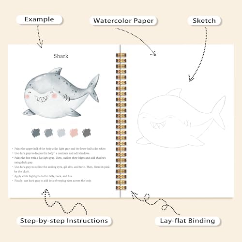 Easy Marine Life Watercolor Workbook for Beginners, Water Coloring Book, 18 Colors Watercolors Paint Set, 12 Patterns Ocean Dreams Watercolor Kit, Fun Family Art Activity, Gift for Adults Teen - Image 4