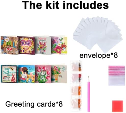 8PCS Fathers Day Mothers Day DIY Greeting Card Kits with Envelopes Diamond Art Greeting Cards Diamond Art Cards Kits for Adults DIY Crafts Family Friend Gifts - Image 6