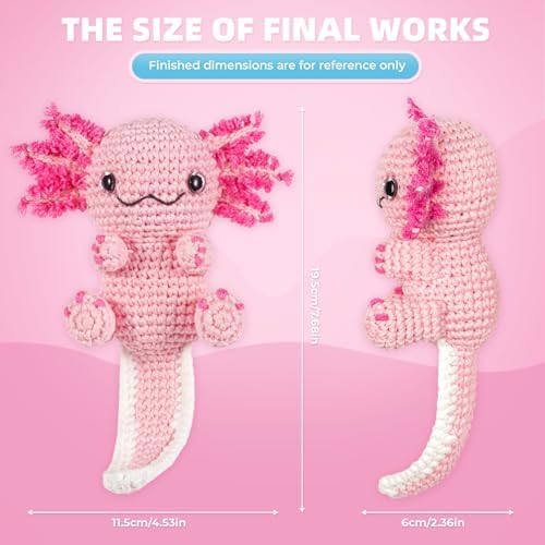 MOREJMTT Crochet Kit for Beginners, Learn to Crochet, Include Easy Knitting Soft Yarn, Step-by-Step Video Tutorial, Hook, Holiday Birthday Gift for Adults (Happy Axolotl) - Image 5