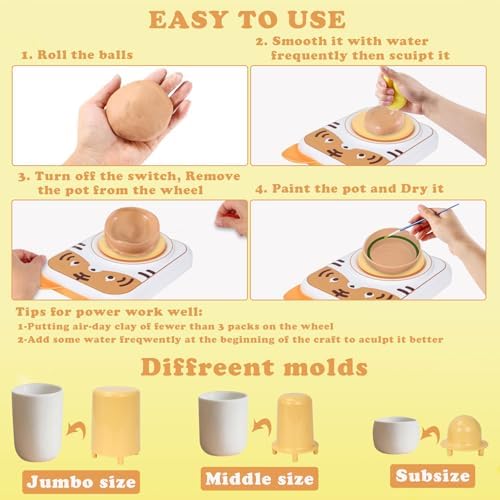 Pottery Wheel for Kids, Pottery Kit with Air Dry Clay, Arts & Crafts Toy - Image 4