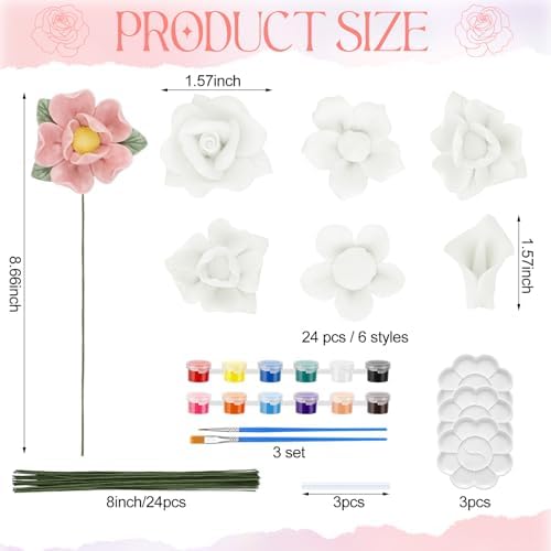 RattanView 24 Set 3D DIY Flower Ceramics to Paint Kit - Image 2