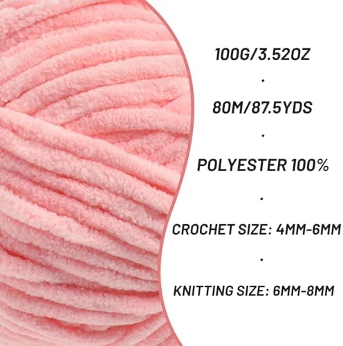 Chenille Blanket Yarn for Crocheting Size 5 Bulky Yarn 4 Pink - Image 2