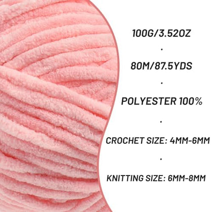 Chenille Blanket Yarn for Crocheting Size 5 Bulky Yarn Pink - Image 2