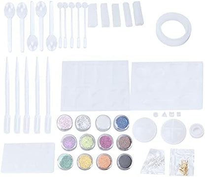 94Pcs Silicone Jewelry, Reusable Resin Casting for DIY Pendant Earrings Necklace Craft Kit with Glitter Sequins and Tools for Jewelry Making - Image 2