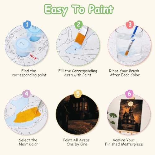 Spandrel Paint by Numbers for Adults Halloween Haunted House Canvas Oil Painting Kit, Gothic Spooky Full Moon Horror Landscape Number Painting, Dark Halloween Wall Art Decor Gift for Beginners - Image 7