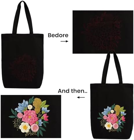 CREAWONDER Canvas Tote Bag Embroidery Kit with Pattern for Beginners, Arts and DIY Embroidery Crafts Kits for Adults, Include Instructions, Embroidery Hoops, Color Threads and Tool - Image 5