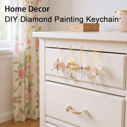 LAKEQUILL 15Pcs 5D DIY Diamond Art Painting Keychain Kits - Double Sided Flowers Animals Pendants Decorative Key Rings for Adults Beginners Craft - Image 5