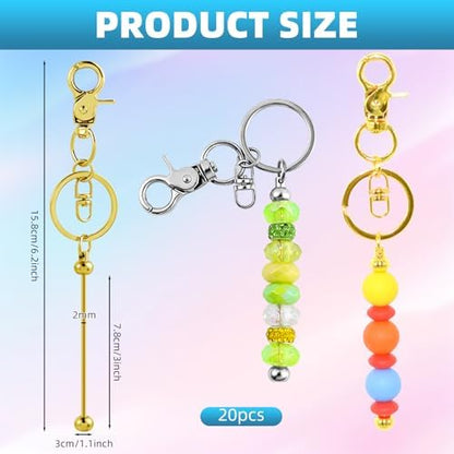 20 Pcs Beadable Keychains Bulk Kit – DIY Keychain Making Supplies with Metal Blanks for Crafts, Jewelry, Charms, Custom Projects – Blank Chain Bars for Beaded Keychain Design (Gold + Silver) - Image 2