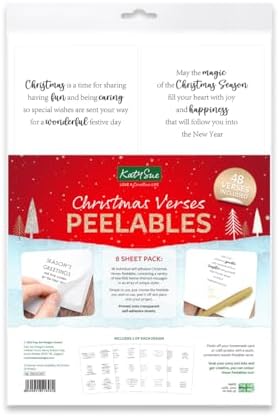 Katy Sue Christmas Verses Peelables Stickers for Christmas Card Making. 48 Peelable Verses & Sentiments/Peel Offs from Katy Sue Designs Card Making Supplies. Each Peel-Off Sticker is 4 x 3.5 inch by KatySue