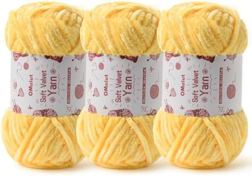 3x100g Fluffy Velvet Chenille Yarn for Crocheting and Knitting, 3x87.4yd Baby Yarn for Crocheting Soft, Crochet Chunky Yarns Amigurumi Yarns（Pale Yellow by OMoiut