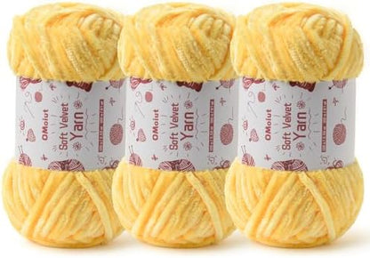 3x100g Fluffy Velvet Chenille Yarn for Crocheting and Knitting, 3x87.4yd Baby Yarn for Crocheting Soft, Crochet Chunky Yarns Amigurumi Yarns（Pale Yellow by OMoiut