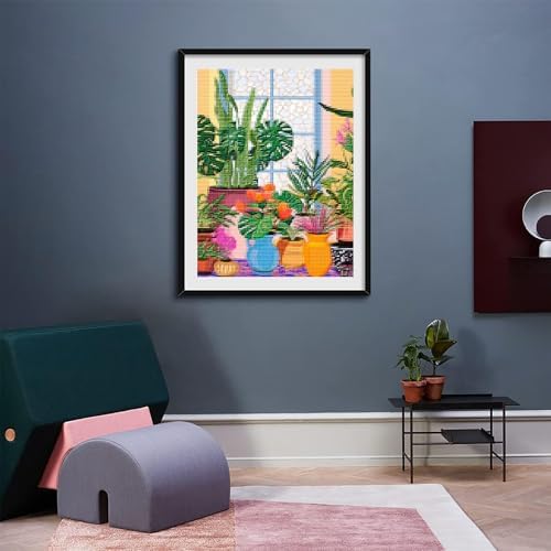 KFBXZIP Wild Flowers, Beginner Needlepoint Kits for Adults, Trendy Retro House Plants, Colorful Funky Botanical Cross Stitch, Modern Boho 11CT, 12x16 inch - Image 3