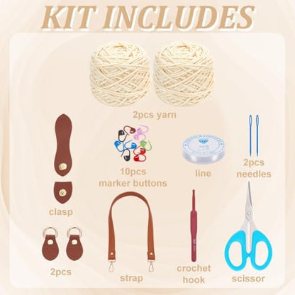 BEUNITONE Crochet Bag Kit for Adults: Complete Crochet Supplies to Make a Tote Bag DIY Handbags for Gifts (Beige) - Image 2