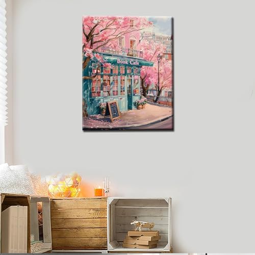 Aihonmin Book Cafe Paint by Numbers Kits for Adult Paint by Numbers Book Theme Library Paint by Numbers Boho Painting Kits on Colored Canvas Art Set for Gift Home Decor Without Framed 16''W x 20''H - Image 3