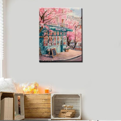Aihonmin Book Cafe Paint by Numbers Kits for Adult Paint by Numbers Book Theme Library Paint by Numbers Boho Painting Kits on Colored Canvas Art Set for Gift Home Decor Without Framed 16''W x 20''H - Image 3