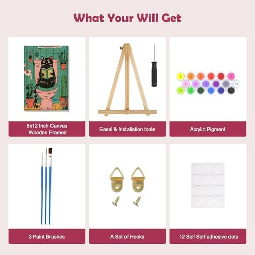 MOGTAA Paint by Numbers Kit for Adults with Frame, Cat Paint by Number Canvas, Paint by Numbers with Easel, DIY Animal Oil Painting Kit for Home Wall Decor 8 x 12 Inch - Image 5