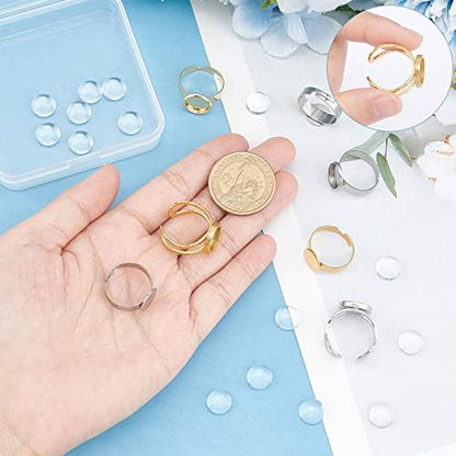 SUNNYCLUE 1 Box 24Pcs 3 Style 10mm Cabochon Ring Blanks Stainless Steel Blank Rings Adjustable Rings Bulk Flat Round Ring Settings Glass Cabochons Ring Bases for jewellery Making Women Adult DIY Craft - Image 3