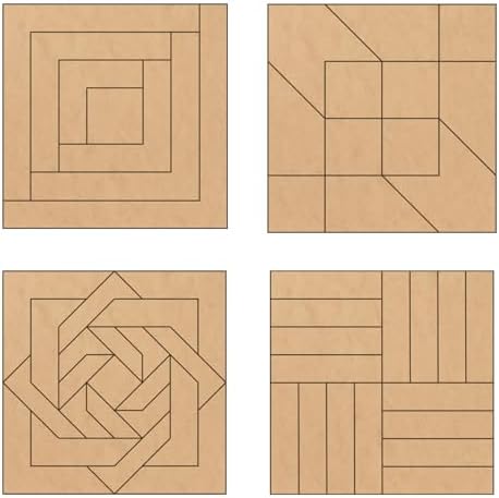 Set of 4 Coasters Small Barn Quilt Kit DIY Pattern Unfinished Wood Quilting Block Sign Paintable Art for Adults and Kids (Log Cabin, Road to Oklahoma, Slip Knot, Rail Fence) by AVTRBoutique