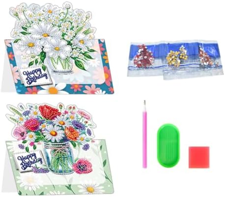 jinglinhh 6pcs Diamond Art Painting Birthday Tulip Daisy Flower Bouquet Greeting Cards with Envelopes, DIY Card Making Kits for Adults, Diamond Art Postcards Christmas Cards Craft Gifts - Image 3
