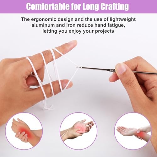MECHEER Crochet Kits 54 Pack, Crochet Hook Set Knitting Kit for Beginners, Ergonomic Crochet Hooks Kit with Storage Case, Knitting Needles, Hand Craft Crocheting Supplies for Crocheters - Image 6