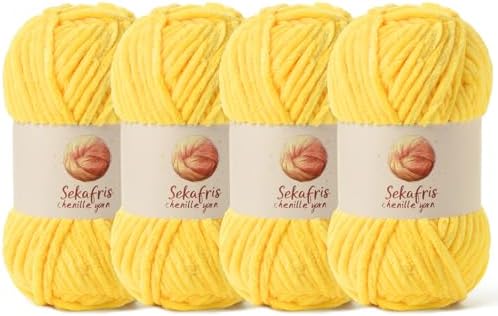 Chenille Yarn for Crocheting Size 5 Bulky Yarn 4 Light Yellow by Sekafris