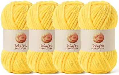Chenille Yarn for Crocheting Size 5 Bulky Yarn 4 Light Yellow by Sekafris