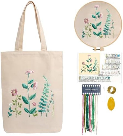 CREAWONDER Canvas Tote Bag Embroidery Kit with Pattern for Beginners, Arts and DIY Embroidery Crafts Kits for Adults, Include Instructions, Embroidery Hoops, Color Threads and Tool by Unknown