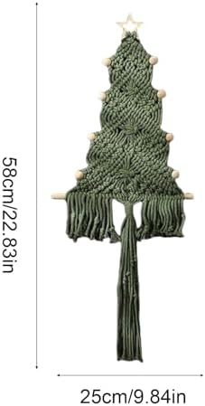 Christmas Tree Macrame Wall Hanging Decor 9.84 × 22.8inch Xmas Tree Shape Boho Tapestry with Rustic Bead and Star Tree Topper Hand-Woven Crafts for Holiday Winter Decoration (Army Green) - Image 6