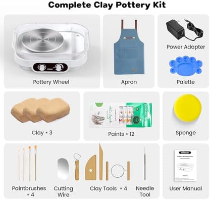 Pottery Wheel for Adults, Kids, Teens, Beginner, Professional - 7" Turnable Eletric Clay Spinner with Adjustable Speed & Removable Tray, Ceramic Home Kit, DIY Set Gift for Artists & Hobbyists - Image 3