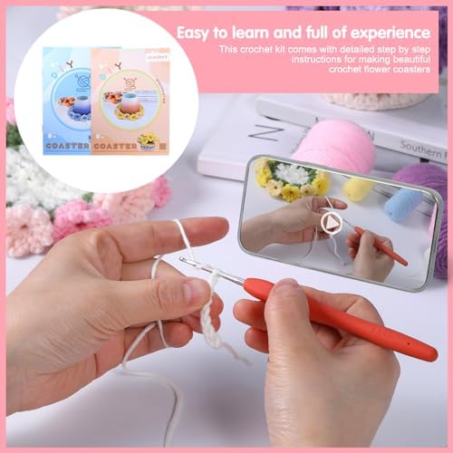 Iuuidu Crochet Kit for Beginners-4PCS Coaster Pot Crochet Flower Kit - Image 6