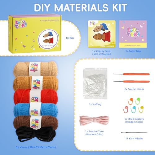 Crochet Kit for Beginners, Capybara Animal Kits for Adults, Amigurumi Set - Image 3