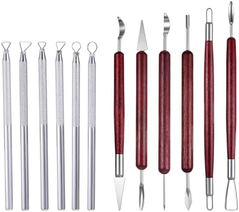 12 PCS Clay Carving Tools, Double-Sided Clay Sculpting Tools Wooden Handle Clays Wire Loop Sculpture Set Clays Pottery Sculpting Tool Set for Ceramic, Carving Modeling by Unknown