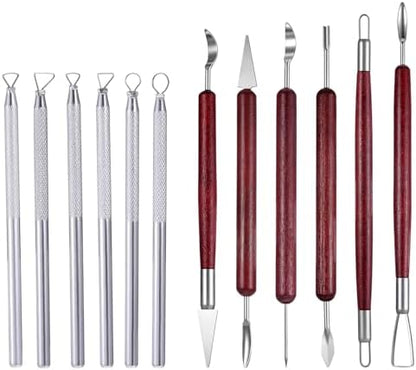 12 PCS Clay Carving Tools, Double-Sided Clay Sculpting Tools Wooden Handle Clays Wire Loop Sculpture Set Clays Pottery Sculpting Tool Set for Ceramic, Carving Modeling by Unknown