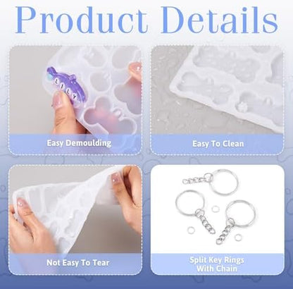 Pet Tag Silicone Mold Keychain Resin Molds Dog Bone Heart Fish Cat Paw Resin Casting Molds & 35Pcs Key Rings 70Pcs Jump Rings for DIY Keychain Dog Collar Earring Jewelry Making - Image 5