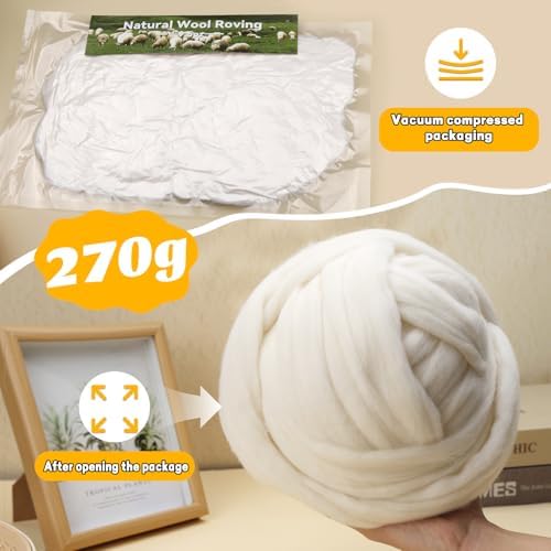 9.5 oz Wool Roving, Needle Felting Pure Wool White Needle Felt Roving - Image 2