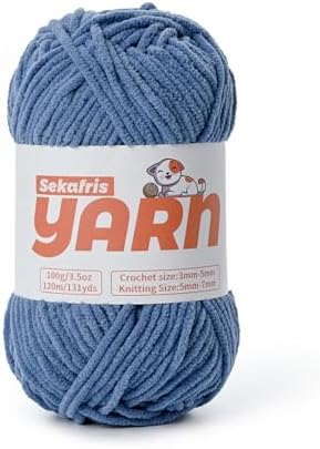 Plush Chunky Chenille Yarn for Crocheting, Soft Fluffy Velvet Yarn for Crocheting, Fuzzy Baby Blanket Knitting Yarns, 100g/131yds Bulky Amigurumi Yarns（Navy Blue） by Sekafris
