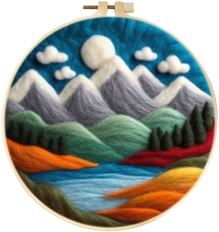 CaptainCrafts DIY Needle Felting Starter Kit with Picture Hoop, Foam Pad Felt Cloth Instructions for Home Decoration Beginner Art Craft (Mountain Landscapes Seascapes) by CaptainCrafts