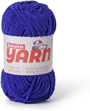 Plush Chunky Chenille Yarn for Crocheting Amigurumi, Soft Fluffy Velvet Yarn for Crocheting, Fuzzy Baby Blanket Knitting 100g/131yds Bulky（Sapphire Blue） by Sekafris