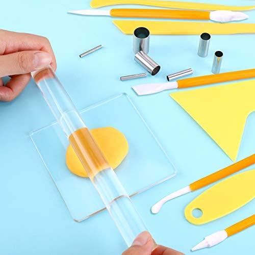 Honoson 23 Pcs Clay Sculpting Tools Set with Roller Cutters,Yellow - Image 4