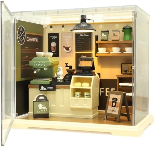Coffee Shop Mini Model Kits with LED, Make It Miniature Cafe Store, DIY Miniature House Kit for Adults Teens and Beginners to Build, Mini Dollhouse Kits, Gift for Friends and Hobbies by EPEXERCISENPLAY