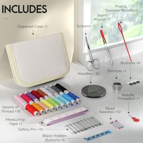 Coquimbo Sewing Kit Gifts for Adults Teen Grils Women Mom Grandma, Portable Sewing Supplies Contains Tape Measure, Scissors, Thimble, Thread, Sewing Needles (Beige, M) - Image 2
