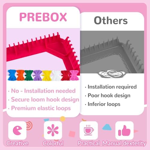 PREBOX Weaving Loom Kit Toys for Kids and Adults, Potholder Loops Crafts for Girls Ages 6 7 8 9 10 11 12, 7" Pot Holder Loom Knitting Kits and Gifts for Kids and Beginners, Make 6 Masterpieces - Image 3