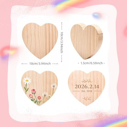 12 Pack 4-Inch Wooden Hearts for Crafts, 0.6-Inch Thick Pine Blanks.4-inch Unfinished Pine Wood Heart Blocks, 0.6-inch Thick and freestanding, for Painting, Wood Burning and Valentine Decor - Image 2