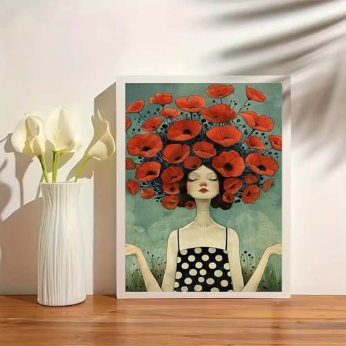 Cute Girl Paint by Numbers Kit for Adults Beginners，Flowers Paint by Number Kits On Canvas, DIY Acrylic Watercolor Oil Colorful Painting by Number for Adults Without Frame for Home Decor 16 x 20Inch - Image 3