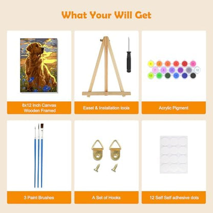 MOGTAA Paint by Numbers Kit for Adults with Frame, Dog Paint by Number Canvas, Flowers Scenery Paint by Numbers with Easel, DIY Animal Oil Painting Kit for Home Wall Decor 8 x 12 Inch - Image 5