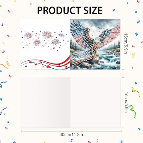Focart 6-Pack Diamond Painting Greeting Card Kits of Independence Day, Special Shaped Diamonds Painting, DIY Handcraft for Relatives and Friends with Wishes,Unique Design Crafting for Holiday Cards - Image 2