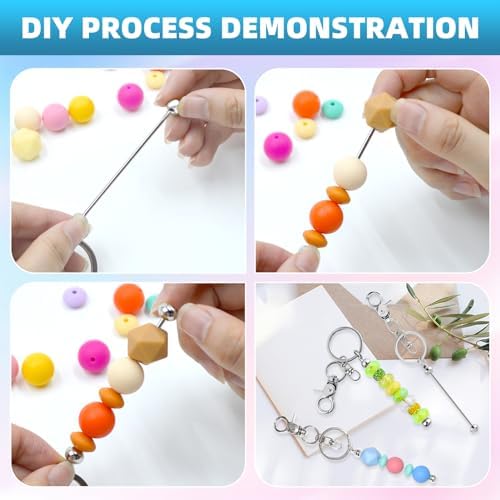 40 Pcs Beadable Keychains Bulk Kit – DIY Keychain Making Supplies with Metal Blanks for Crafts, Jewelry, Charms, Custom Projects – Blank Chain Bars for Beaded Keychain Design (Silver) - Image 4