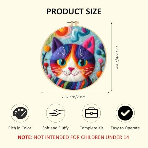 Zovylks Needle Felting Kit for Adults, 7.9 Inch Wool Felt Painting DIY Craft Set for Beginners, Needle Felt Starter Kit with Picture Frame, Foam Pad, Finger Cot (Purple Cat) - Image 2