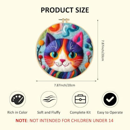 Zovylks Needle Felting Kit for Adults, 7.9 Inch Wool Felt Painting DIY Craft Set for Beginners, Needle Felt Starter Kit with Picture Frame, Foam Pad, Finger Cot (Purple Cat) - Image 2